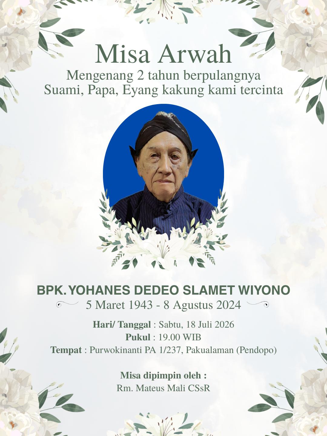 Misa Arwah Bopo Yohanes Dedeo Slamet Wiyono