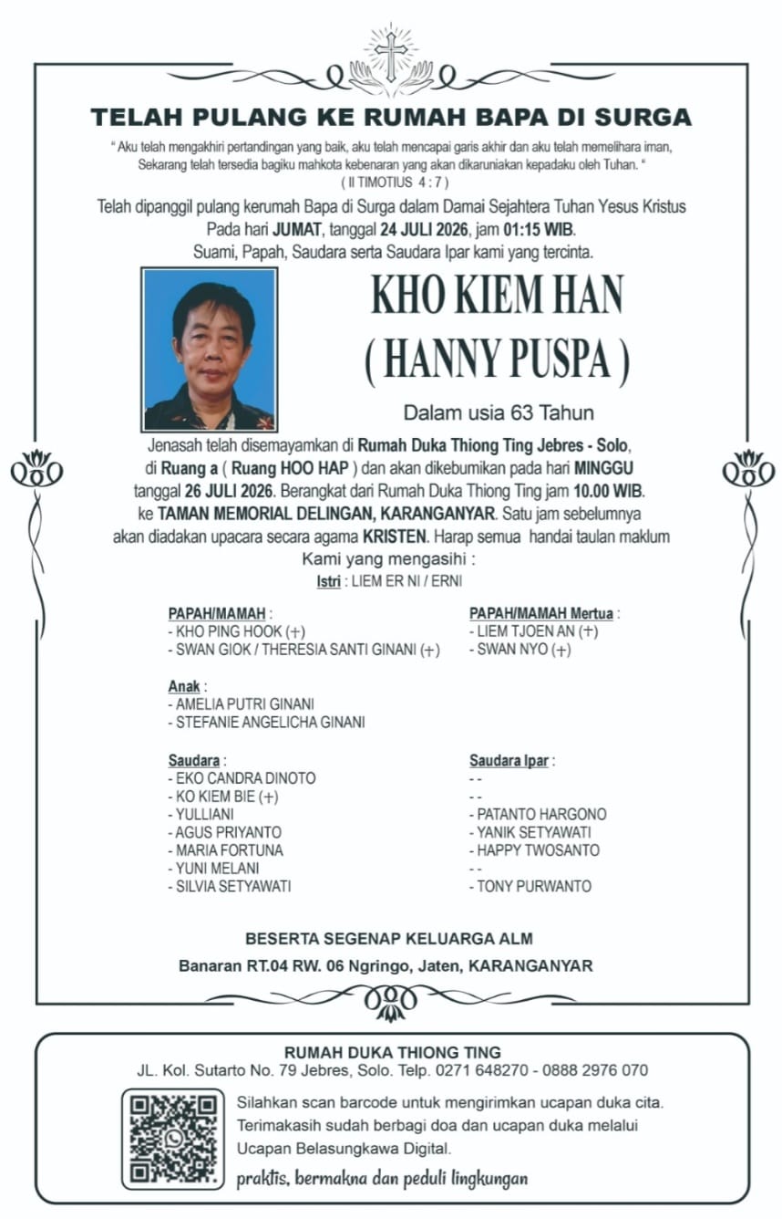 Kho Kiem Han Tutup Usia, Keluarga Gelar Prosesi Pemakaman